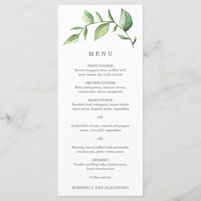 Elegant Simple Greenery Rustic Wedding Menu (Front)