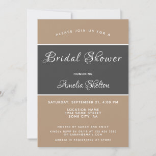 Elegant Simple Grey Beige Bridal Shower Invitation