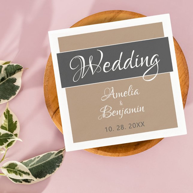 Elegant Simple Grey Beige Script Wedding  Napkin (Creator Uploaded)