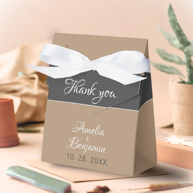 Elegant Simple Grey Beige Script Wedding Thank you Favour Box (Creator Uploaded)