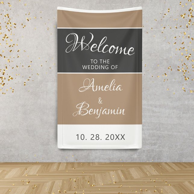 Elegant Simple Grey Beige Script Wedding Welcome Banner (Creator Uploaded)