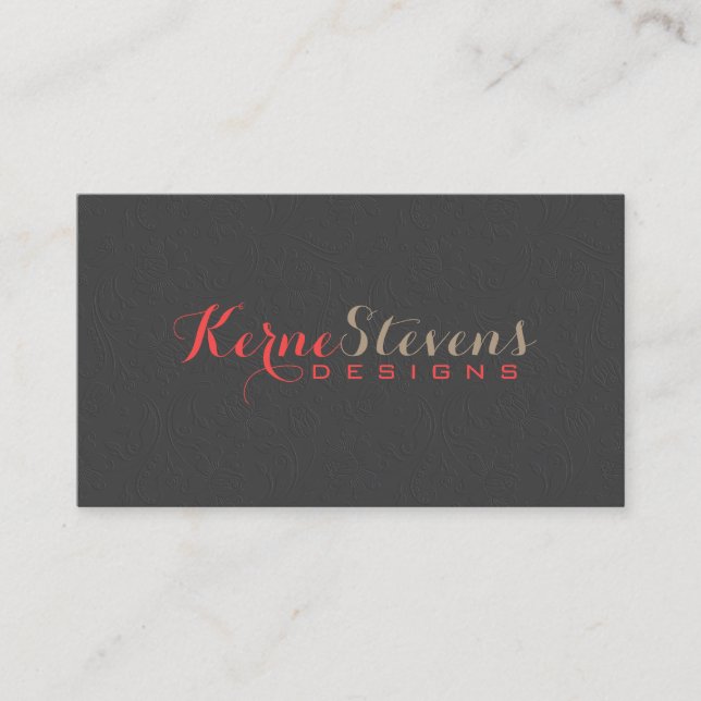 Elegant Simple Grey Damasks Embossed Look 3 Business Card (Front)