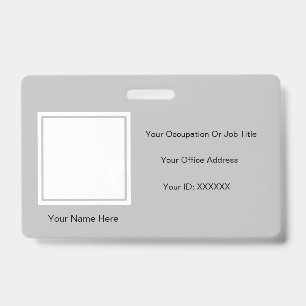 Elegant Simple Grey Photo Text Templates Employee ID Badge