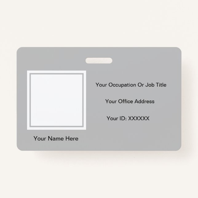 Elegant Simple Grey Photo Text Templates Employee ID Badge (Front)