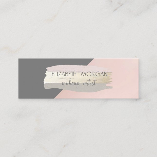 Elegant Simple Grey,Pink  Foil Brush Stroke Mini Business Card (Front)