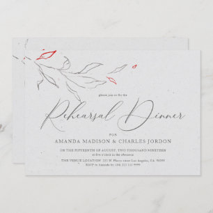 Elegant simple grey & red flowers Rehearsal Dinner Invitation