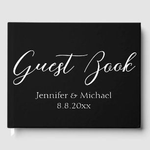 elegant simple handwriting black white wedding  guest book
