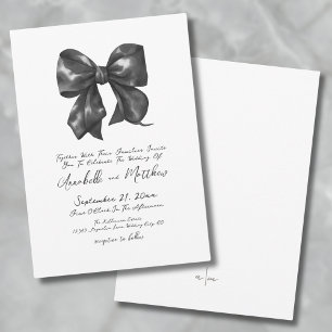 Elegant Simple Handwritten Black Bow Wedding Invitation