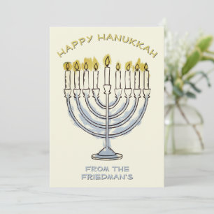 Elegant Simple Hanukka Watercolor Menorah Light Invitation