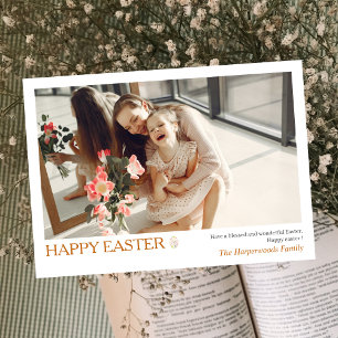 Elegant Simple happy Easter Eggs Family photo Holiday Card