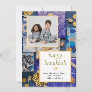 Elegant Simple Happy Hanukkah Family 1 Photo Holiday Card