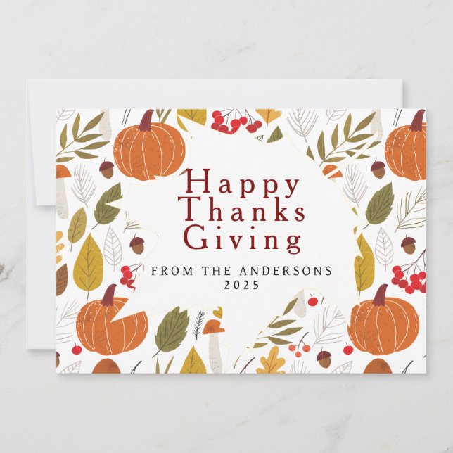 Elegant Simple Happy Thanksgiving Autumn Leaves Holiday Card (Front)