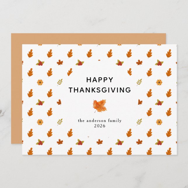 Elegant Simple Happy Thanksgiving Autumn Leaves Holiday Card (Front/Back)