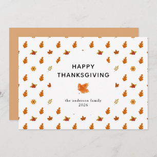 Elegant Simple Happy Thanksgiving Autumn Leaves Holiday Card