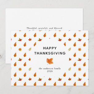 Elegant Simple Happy Thanksgiving Autumn Leaves Holiday Card