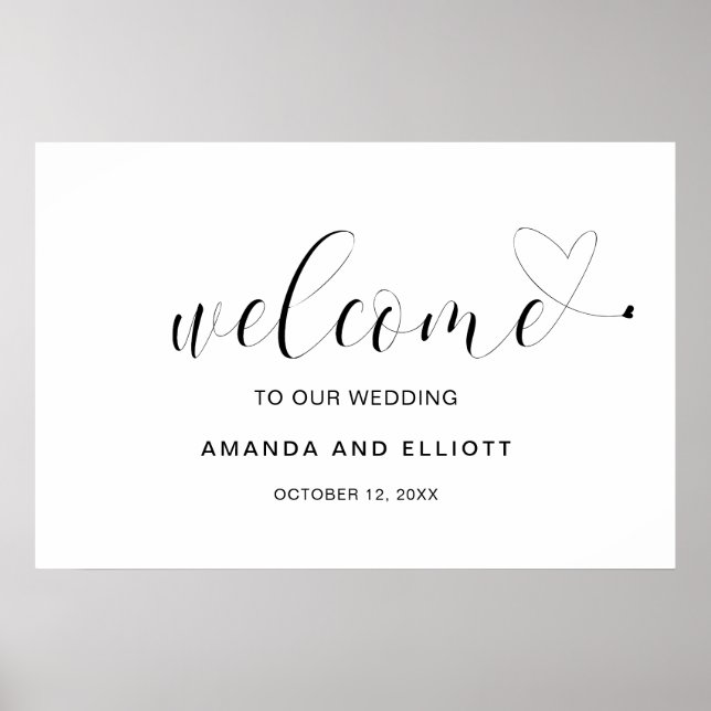 Elegant Simple Heart Modern Welcome Wedding Poster (Front)