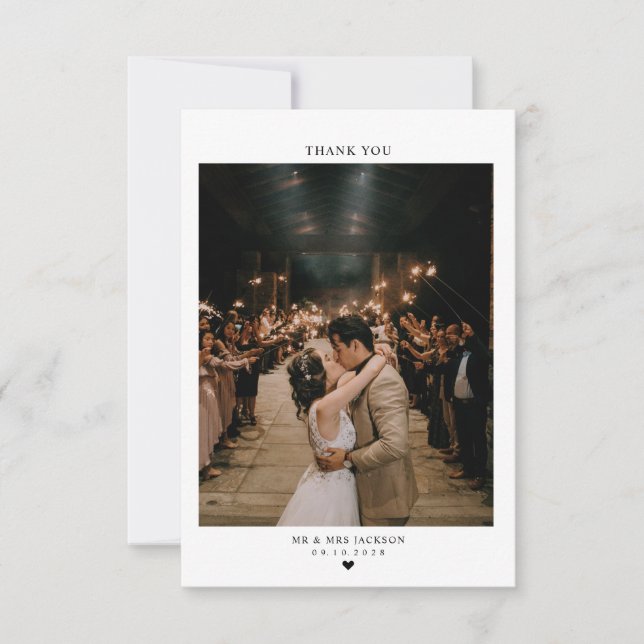 Elegant simple heart with photo Wedding  Thank You Card (Front)