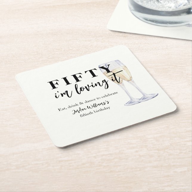 Elegant Simple I'm Loving It 50th Birthday Square Paper Coaster (Angled)