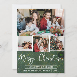 Elegant Simple joy Christmas Family Photo Collage Holiday Card