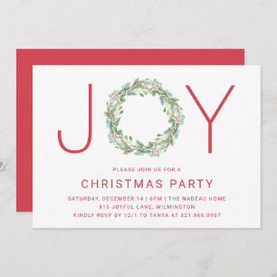 Elegant Simple Joy Wreath Christmas Party Invitation