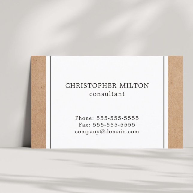 Elegant Simple Kraft Paper & White Consultant Business Card (Creator Uploaded)