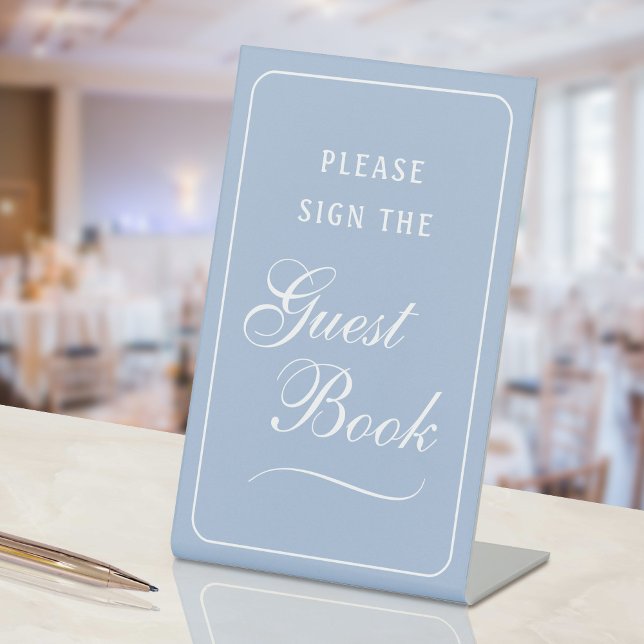 Elegant Simple Light Blue Guest Book Pedestal Sign (Creator Uploaded)