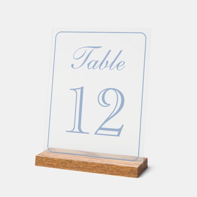 Elegant Simple Light Blue Table Number Acrylic Sign (Angle)