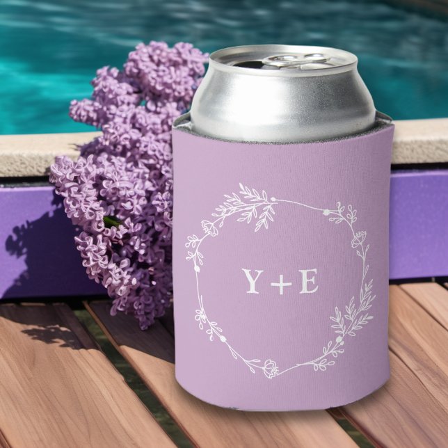 Elegant Simple Lilac Purple Monogrammed Wedding Can Cooler (Creator Uploaded)