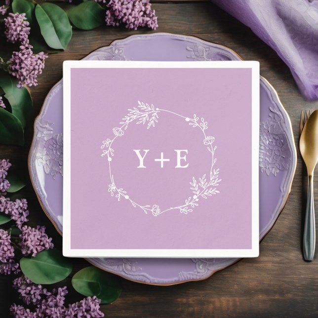 Elegant Simple Lilac Purple Monogrammed Wedding Napkin (Creator Uploaded)
