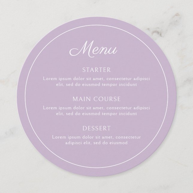 Elegant Simple Lilac Round Menu (Front)