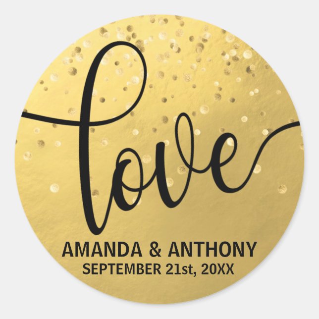 Elegant Simple LOVE Faux Gold Foil Wedding Seals (Front)