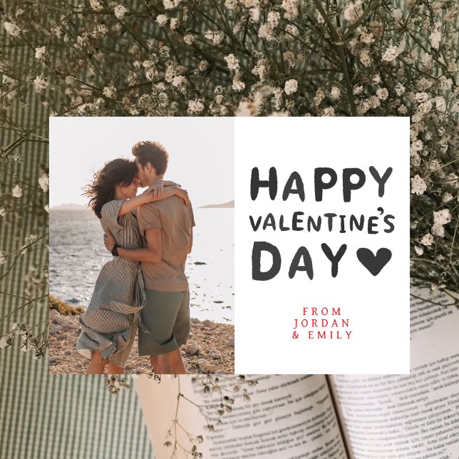Elegant Simple Love Happy Valentine's Day 1 Photo Holiday Card (Creator Uploaded)