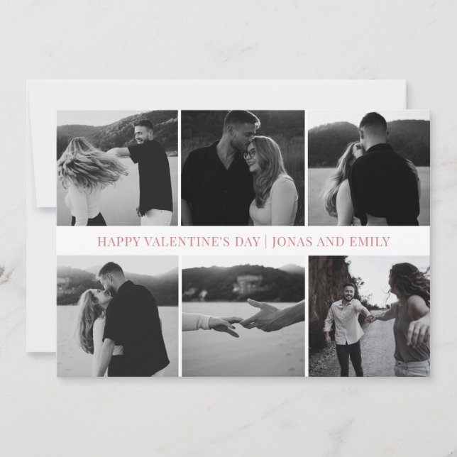 Elegant Simple Love Happy Valentine's Day 6 Photo Holiday Card (Front)
