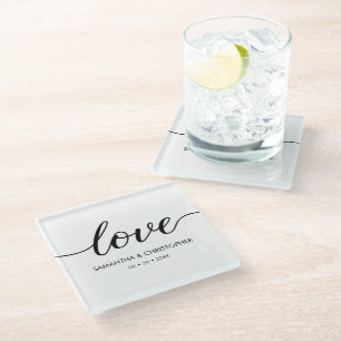 Elegant Simple Love Script Wedding custom Favor  Glass Coaster