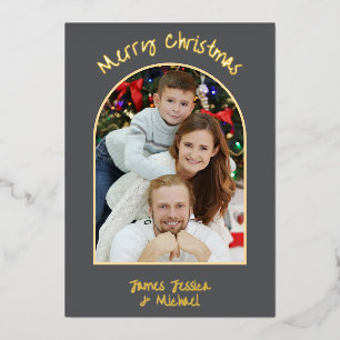 Elegant Simple Merry Christmas Photo Gold  Foil Holiday Card