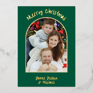 Elegant Simple Merry Christmas Photo Gold Foil Holiday Card