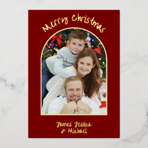 Elegant Simple Merry Christmas Photo Gold  Foil Holiday Card