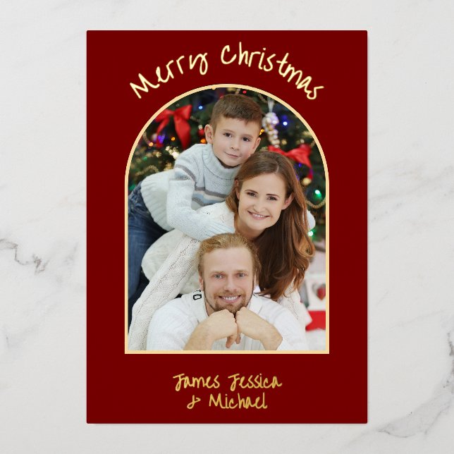 Elegant Simple Merry Christmas Photo Gold  Foil Holiday Card (Front)