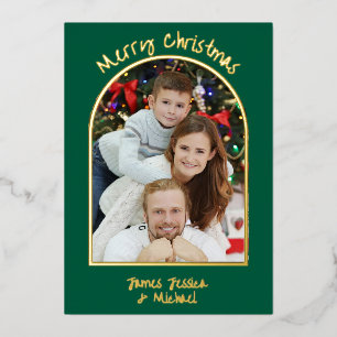 Elegant Simple Merry Christmas Photo Gold  Foil Holiday Card
