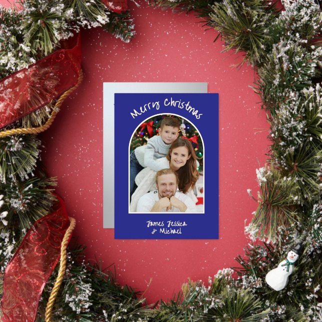 Elegant Simple Merry Christmas Photo Silver Foil Holiday Card (Insitu)