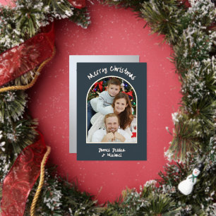 Elegant Simple Merry Christmas Photo Silver Foil Holiday Card
