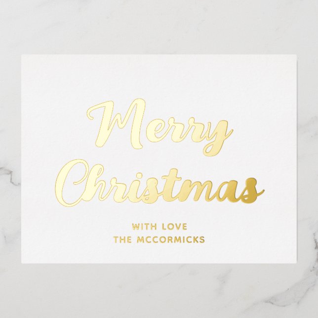 Elegant Simple Merry Christmas White And Gold Foil Holiday Postcard (Front)