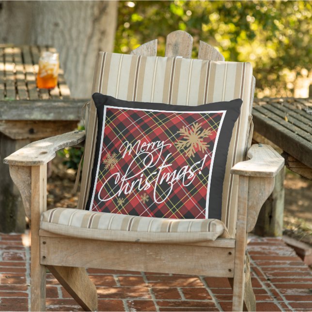 Elegant Simple Merry Christmas Wish Tartan Pattern Cushion (Chair)