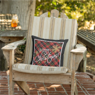 Elegant Simple Merry Christmas Wish Tartan Pattern Cushion