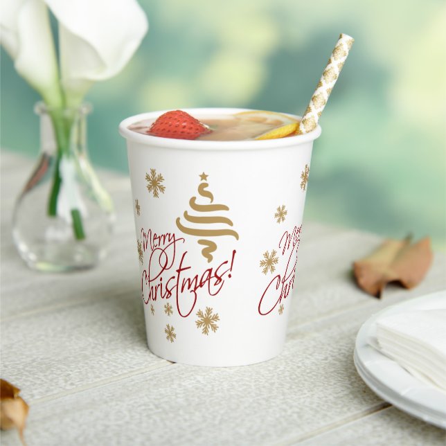 Elegant Simple Merry Christmas Wish Wordart Paper Cups (Insitu)