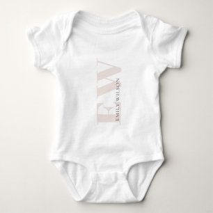 Elegant Simple Minimal Blush Pink Name Monogram Baby Bodysuit