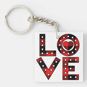 Elegant Simple Minimal Red Heart LOVE Valentine's Key Ring
