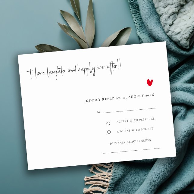 Elegant Simple Minimal Red Heart Script Wedding RSVP Card (Creator Uploaded)