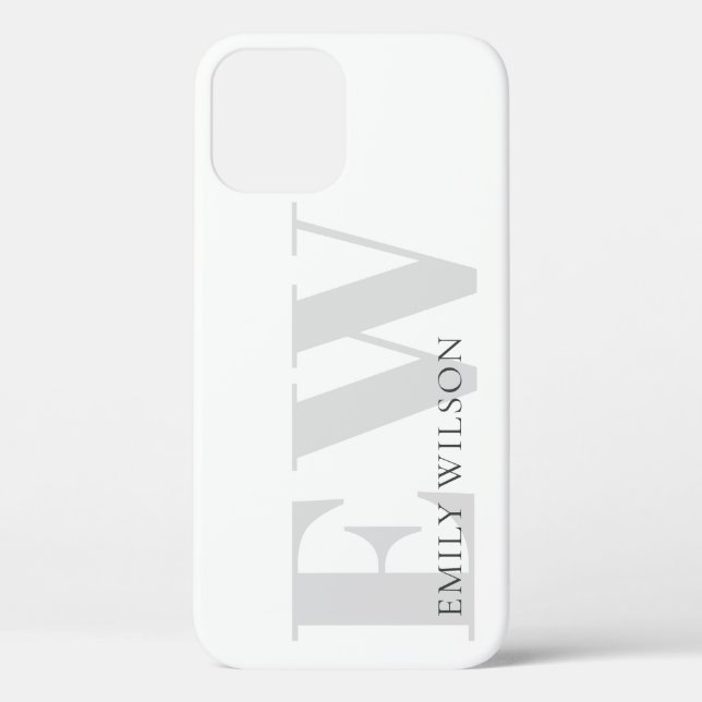 Elegant Simple Minimal White Grey Monogram Name Case-Mate iPhone Case (Back)