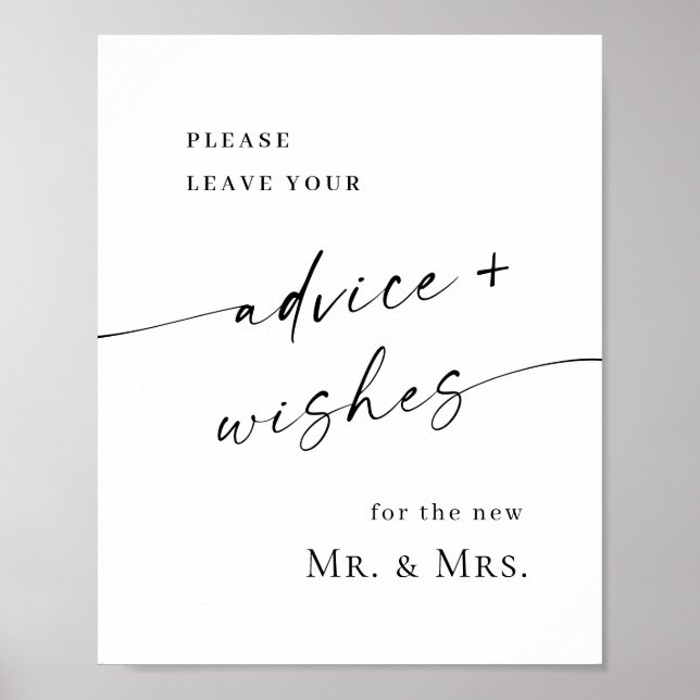 Elegant Simple Minimalist Advice & Wishes Wedding Poster (Front)